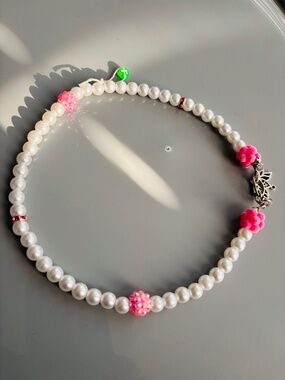 Pearl bead and bubble gum with lotus flower dog collar available S,M,L